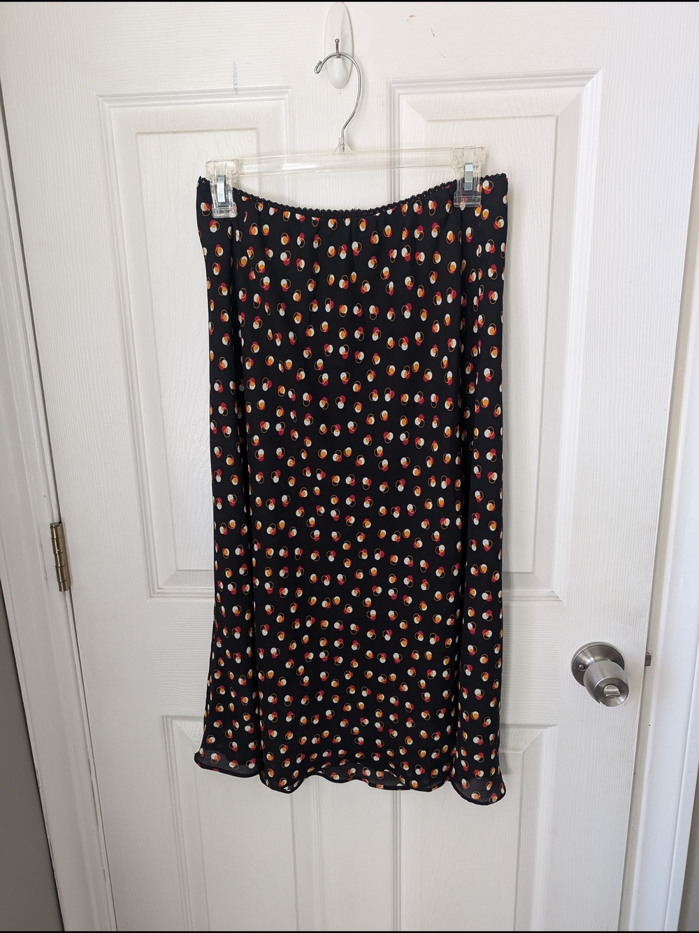 Max Studio Black Midi Skirt with Red and Yellow Dot Print